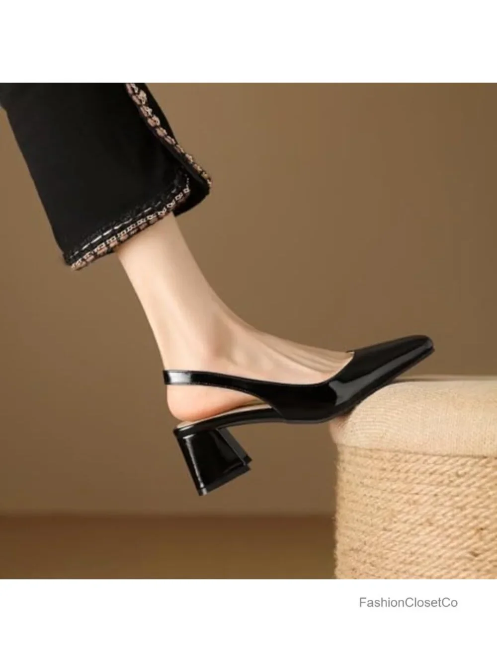Chunky Block Heel Square Toe Slingback Pumps Women's Office Wedding Shoes